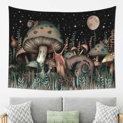 Wandteppich mit grünem Pilz, Mond, Stern, für Schlafzimmer, ästhetischer Sternennacht, Pflanzen-Schnecke, Wandteppich, Pflanzen und Blätter für Wohnzimmer, Wohnheim, ästhetisch, 203 x 152 cm Wandteppich mit grünem Pilz, Mond, Stern, für Schlafzimmer, ästhetischer Sternennacht, Pflanzen-Schnecke, Wandteppich, Pflanzen und Blätter für Wohnzimmer, Wohnheim, ästhetisch, 203 x 152 cm von Wesluin