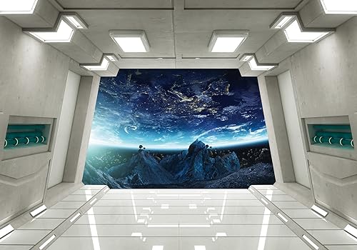 Wesmilewallpapaer Tapete Fototapete 3D Effekt Planet Raumschiff Korridor Sci Fi 350x245cm Seide Vliestapete Wandbilder Wanddeko Wohnzimmer Schlafzimmer von Wesmilewallpaper