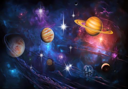 Wesmilewallpapaer Tapete Fototapete 3D Effekt Planet Sternenhimmel Universum Cartoon Handgemaltes Kunstölgemälde 350x245cm Seide Vliestapete Wandbilder Wanddeko Wohnzimmer Schlafzimmer von Wesmilewallpaper