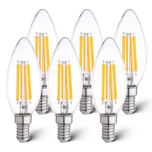 Wesome Lighting E14 LED Glühbirne Kerze für Kronleuchter, 4W 640LM 3000K Warmweiß Leuchtmittel, Glas Filament Fadenlampe Birne, Nicht Dimmbar, 6 Stück von Wesome Lighting