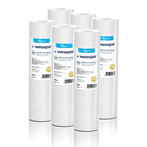 6x Wessper 10" Zoll Sediment Wasserfilterkartuschen für Umkehrosmose, Wasserspeiseleitung & Partikelfiltration – 5 Micron von Wessper