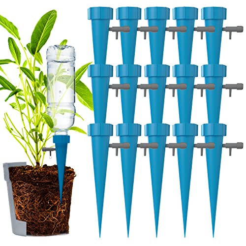 Automatisch Bewässerungssystem Für Topfpflanzen 15 Stück Set Für Pet-Flaschen | Blau Automatisches Tropfbewässerungssystem | Pflanzen Wasserspender Blumen Bewässerung Urlaub Urlaubsbewässerung Tropfer von Wessper
