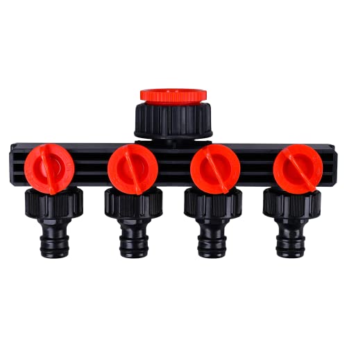Wasserverteiler 4-Wege-verteiler Reduzierung Wasserhahn Wasserdurchfluss Von 1'' Auf 3/4'' | Schwarz-roter Verteiler Für Gartenschlauch Wasserdurchfluss Regulier- Und Absperrbar Zu Gartenbewässerung von Wessper