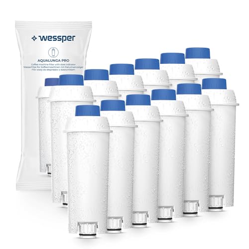 Wessper 12 Pack Wasserfilter für Delonghi Kaffeemaschinen DLSC002, SER3017 & 5513292811 - Kompatibel mit ECAM, ESAM, ETAM Serie | Passt zu Dinamica, PimaDonna | Erhöht die Lebensdauer des Gerätes von Wessper