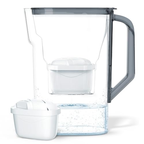 Wessper 2,7 L Wasserfilterkanne kompatibel mit Brita Maxtra für Kühlschranktür mit manueller Filterverschleißanzeige | Das Set beinhaltet eine Wasserfilterkanne + AQUAMAX Wasserfilter – Schwarz von Wessper