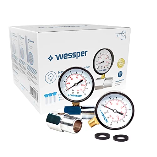 Wessper 2 Stück Manometer mit Adapter, Wasserdruckmesser, Druckmesser, Druckluftmanometer 10 bar / 0-145 psi, Radialer Anschluß mit Gewinde | für Wasser-Luft-Ölmessgerät (¾’) von Wessper