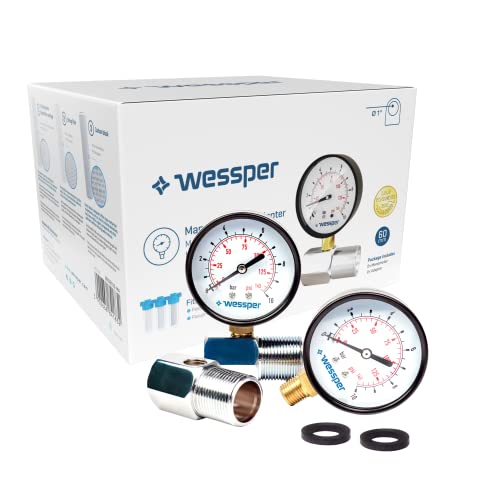 Wessper 2 Stück Manometer mit Adapter, Wasserdruckmesser, Druckmesser, Druckluftmanometer Ø 1”, 10 bar / 0-145 psi, Radialer Anschluß mit Gewinde | für Wasser-Luft-Ölmessgerät von Wessper