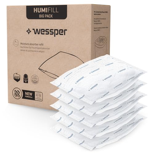 Wessper 5x Luftentfeuchter Nachfüllbeutel - Luftentfeuchter Granulat 250g | Universal Luftentfeuchter Nachfüllpack, Verhindert Feuchtigkeit | Raumentfeuchter gegen Schimmel, Moder, Üble Gerüche von Wessper