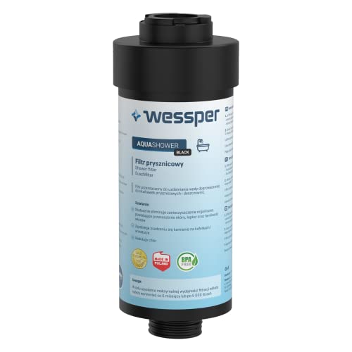 Wessper AWF-SWR-P-ANM-W FITaqua, KDF, 1/2 Gewinde, Duschfilter gegen Kalk und Chlor. Reduziert Haarausfall und Hauterretation, Wellness, Markenfilter, Kalkfilter für Dusche & Badewanne, Schwarz von Wessper