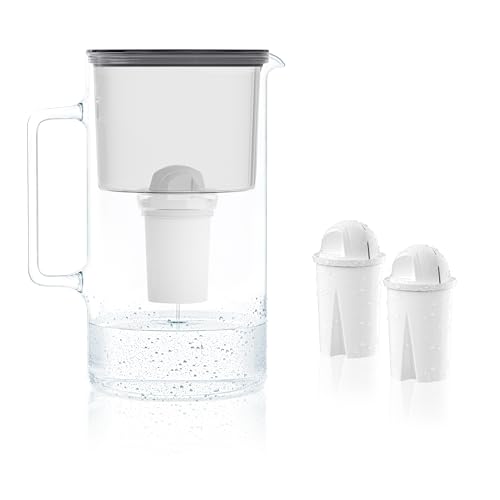 Wessper Wasserfilter Kanne Glas 2,5L Crystaline, Set Wasserkanne und 2 Filter AQUA CLASSIC, Wasserkaraffe für Trinkwasser Kompatibel mit Brita Classic, Dafi - Schwarz von Wessper
