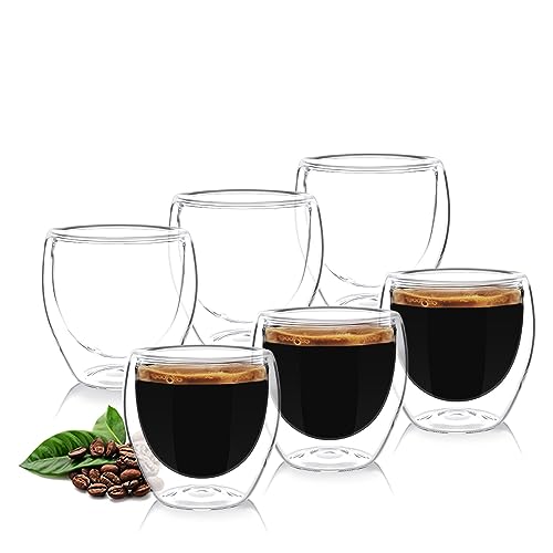 Wessper Doppelwandig Kaffeegläser 6 Stück x 80 ml Espressotassen Set Glas Cappuccino Gläser Latte Machiatto | Großes Hitzebeständiges Doppelwandglas Thermogläser | Kaffeegläser temperaturbeständig von Wessper