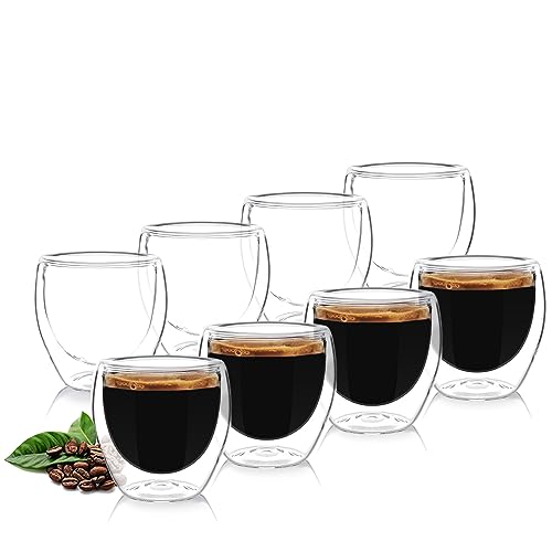 Wessper Doppelwandig Kaffeegläser 8 Stück x 80 ml Espressotassen Set Glas Cappuccino Gläser Latte Machiatto | Großes Hitzebeständiges Doppelwandglas Thermogläser | Kaffeegläser temperaturbeständig von Wessper