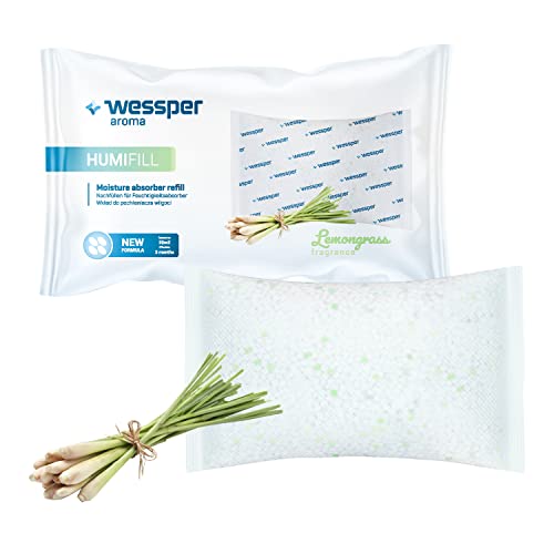 Wessper Luftentfeuchter Nachfüllpack Lemongrass für Innenraum, Entfeuchter Granulat Kissen 250g Passend für alle Feuchtigkeitsabsorber, Raumentfeuchter Ohne Strom - 10 Stück - Weiß von Wessper