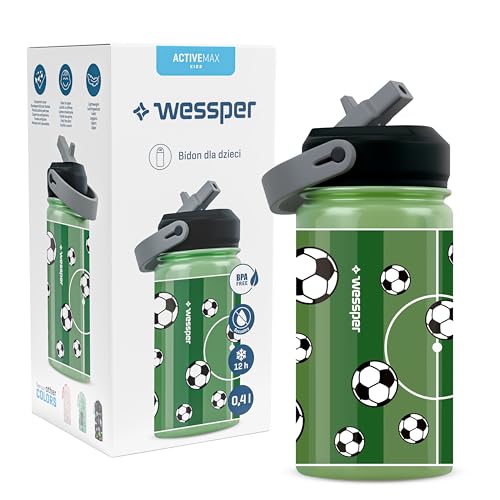 Wessper Trinkflasche Kinder, Edelstahl Flasche 410 ml BPA FREE, Mundstück mit Schlauch, Wasserflasche Leicht und Einfach zu Bedienen, für Schule, Fahrrad, Ausflug - Fußball Motiv Wessper Trinkflasche Kinder, Edelstahl Flasche 410 ml BPA FREE, Mundstück mit Schlauch, Wasserflasche Leicht und Einfach zu Bedienen, für Schule, Fahrrad, Ausflug - Fußball Motiv von Wessper