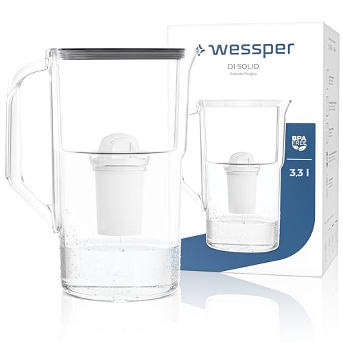 Wessper Wasserfilter Kanne 2,8 Liter, Wasser Karaffe mit LED-Zählwerk, Karaffe mit Classic Filter, Aktivkohle Wasserfilter, Kompatibel mit Brita Filter Classic – Schwarz von Wessper