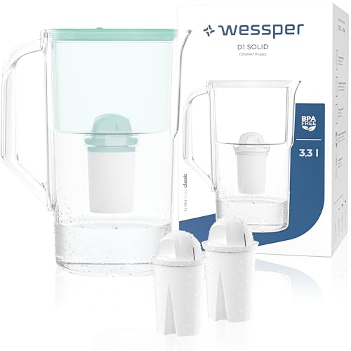 Wessper Wasserfilter Kanne 2.8 L Aqua Classic Basic, Set Wasserkanne und 2 Filter Kompatibel mit Brita Classic, Wasserfiltersystem Reduzierung von Kalk, Chlor, Minze von Wessper