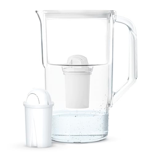 Wessper Wasserfilter Kanne Weiß Filterkanne 2,5L inkl. 1 Filterkartusche Kompatibel mit BRITA Classic | Wasserfilterkanne Tischwasserfilter Moderne Water Filter Jug Reduziert Chlor Kalk Schwermetalle von Wessper