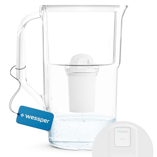 Wessper Wasserfilter Kanne Filterkanne 2,8L mit manueller Filterverschleißanzeige, Wasserfilterkanne Tischwasserfilter Moderne Water Filter Jug Reduziert Chlor Kalk Schwermetalle – Weiß von Wessper