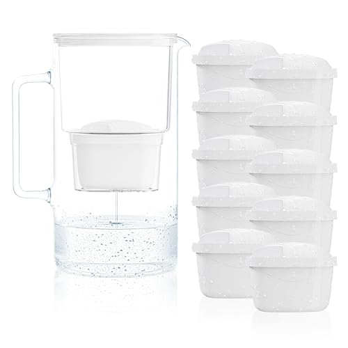 Wessper Wasserfilter Kanne Glas 3L, Set Wasserkanne und 10 Filterkartuschen, Wasserkaraffe für Trinkwasser mit Ersatz Filter, Kompatibel mit Brita Maxtra - Weiß Wessper Wasserfilter Kanne Glas 3L, Set Wasserkanne und 10 Filterkartuschen, Wasserkaraffe für Trinkwasser mit Ersatz Filter, Kompatibel mit Brita Maxtra - Weiß von Wessper