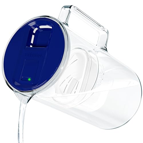 Wessper Wasserfilter Kanne mit LED-Anzeige 3,3l, Glas wasserkanne mit aktivkohle filter, Wassekrug mit wasserfilterkartuschen für trinkwasser BPA FREE -Blau von Wessper