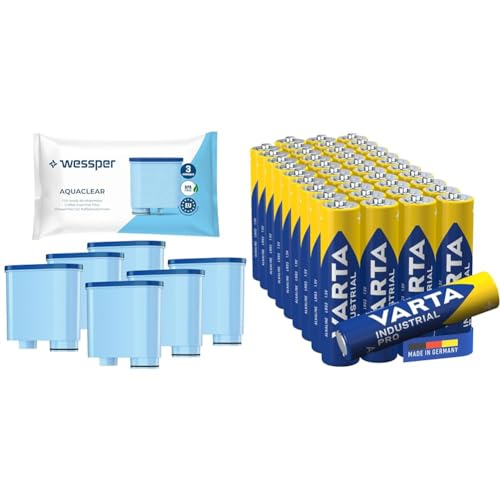 Wessper Wasserfilter Kartuschen Kompatibel mit Saeco und Philips Kaffeemaschine & VARTA Batterien AAA, 40 Stück, Industrial Pro, Alkaline Batterie, 1,5V von Wessper