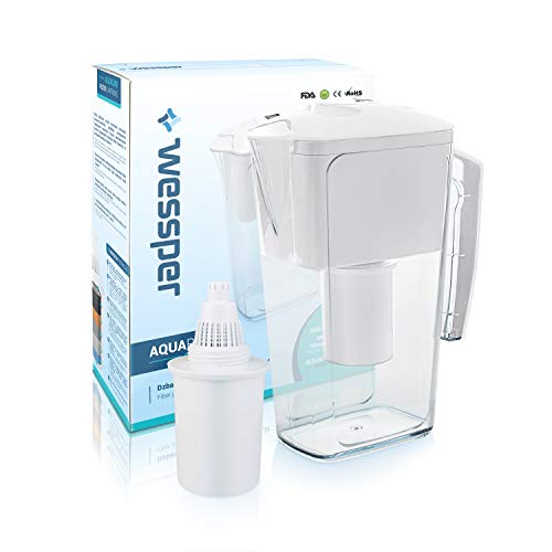 Wessper Wasserfilter Krug 2.5L AQUApro mit 1 alkalische Filterkartusche, BPA-frei, Elektro.Timer, Weiß von Wessper