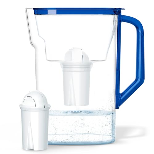 Wessper Wasserfilterkanne 2.7 L Kompatibel mit Brita Classic für Kühlschranktür | Wasser Filtersystem zur Reduzierung von Kalk, Chlor | Wasserfilterkanne + Wasserfilter AQUACLASSIC – 5 Farben (Blau) von Wessper