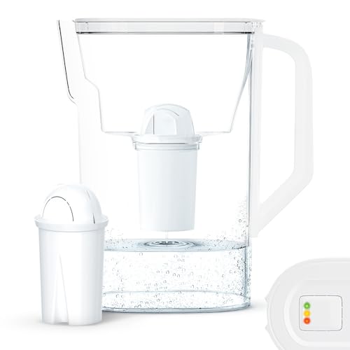 Wessper Wasserfilterkanne 2.7 L Kompatibel mit Brita Classic für Kühlschranktür mit manueller Filterverschleißanzeige | Wasserfilterkanne + Wasserfilter AQUACLASSIC – Weiß von Wessper