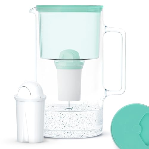 Wessper Wasserfilterkanne Aus Glas 2.5 L Kompatibel Mit Brita Classic-wasserfilterkartuschen | Inklusive 1 Wasserfilter-kartusche, Reduziert Kalk Und Chlor, Minze von Wessper