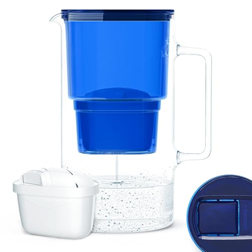 Wessper Wasserfilterkanne aus Glas 3L Kartuschen Ersatz für Dafi Unimax Aquaphor A5 BRITA Maxtra+ PHILIPS AWP212/10, Inklusive 1 Wasserfilter-Kartusche, Reduziert Kalk und Chlor, Marineblau Wessper Wasserfilterkanne aus Glas 3L Kartuschen Ersatz für Dafi Unimax Aquaphor A5 BRITA Maxtra+ PHILIPS AWP212/10, Inklusive 1 Wasserfilter-Kartusche, Reduziert Kalk und Chlor, Marineblau von Wessper