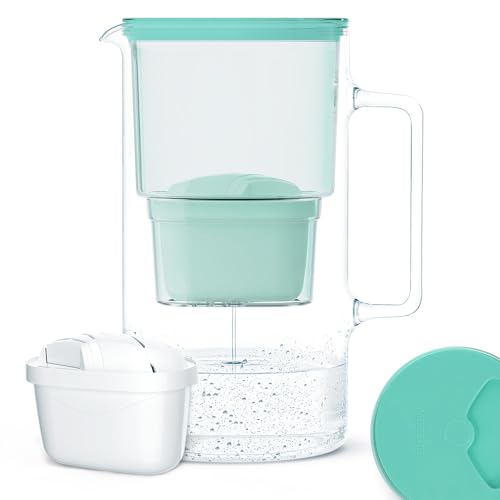 Wessper Wasserfilterkanne aus Glas 2.5 L Kompatibel mit Brita-Wasserfilterkartuschen, Inklusive 1 Wasserfilter-Kartusche, Reduziert Kalk und Chlor, Minze von Wessper