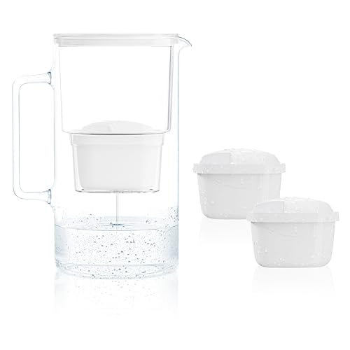 Wessper Wasserkaraffe, Wasser Filterkanne Inklusive 2 X Kannenfilter, Kompatibel Mit Brita Maxtra, Brita Maxtra +, Großes Fassungsvermögen 2,5l, Weiß, Set Kanne + 2 Patronen von Wessper