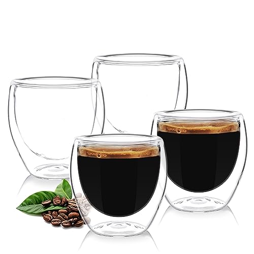Wessper Doppelwandig Kaffeegläser 4 Stück x 80 ml Espressotassen Set Glas Cappuccino Gläser Latte Machiatto | Großes Hitzebeständiges Doppelwandglas Thermogläser | Kaffeegläser temperaturbeständig von Wessper