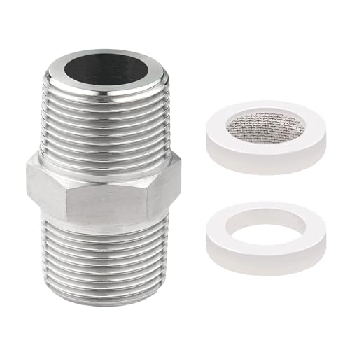 WestCH 1/2" Duschschlauch Adapter Edelstahl Doppelnippel Duschschlauch Verbinder Verlängerung Gewindefitting Adapter mit 1 pcs Bubbler Spüle Belüfter Filter Element 1 x Dichtungen von WestCH