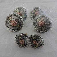 Neue Set Von 6 Conchos California Antique Blume Bubble Silberplatte Hansen Western Zahnrad Holz Schraubverschluss Westernsattel Pferd Tack von WestCoastTack