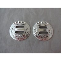 Neues Paar Hansen Western Zahnrad Geschlitzt Conchos Manzanillo Silber Platte Pferd Tack Hardware von WestCoastTack