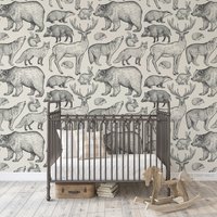 Wilderness Handgezeichnete Tiere Wallpaper -Andere Farben Erhältlich/Skizziert Kinderzimmer Dekor Tier Akzent Wand von WestCoastWalls