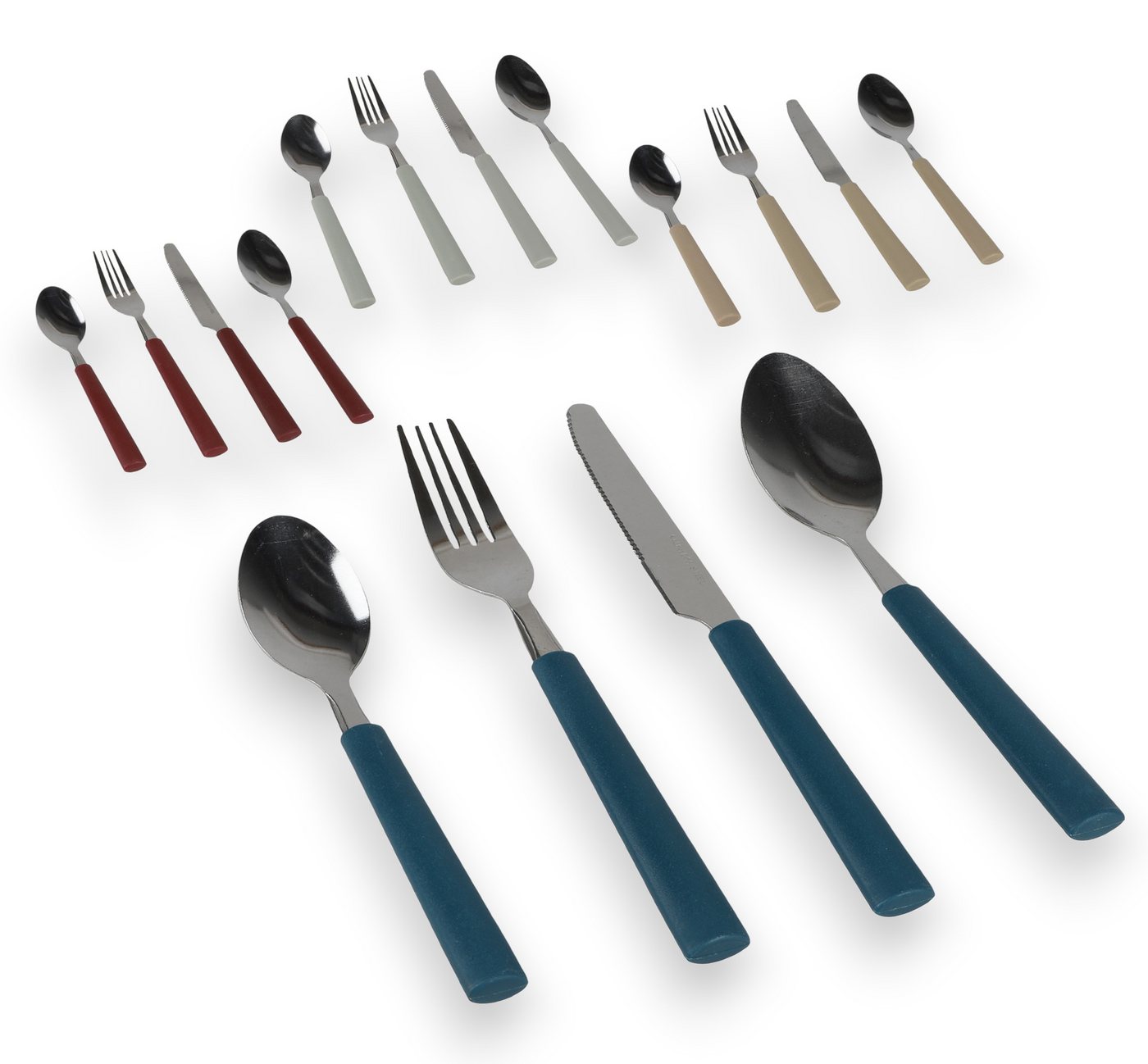 WestCraft Besteck-Set Besteck Set Edelstahl mit Kunststoffgriff, robust & schlicht, 4 Farben (16-tlg), 4 Personen, Edelstahl, Praktisches Besteck in schlichten Farben – ideal für Alltag & Camping von WestCraft