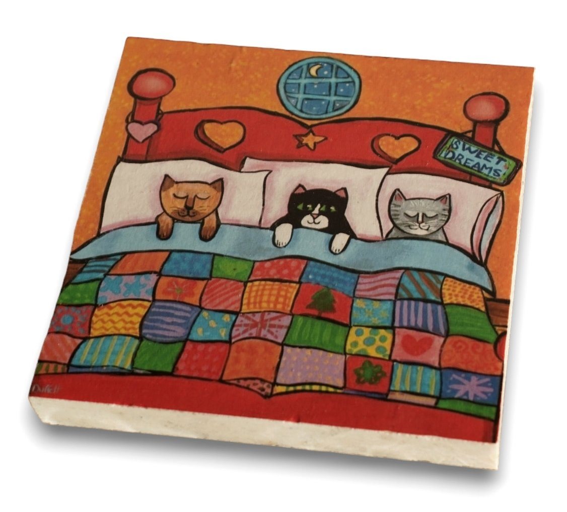 WestCraft Glasuntersetzer Untersetzer aus ECHTEM MAMOR für Glas Tasse, Three Sleepy Cats - 415, Zubehör für Esstisch, Tisch Küche, Kommode, 1-tlg., Echte Handarbeit von WestCraft