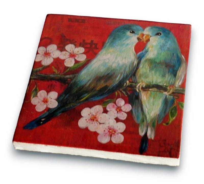 WestCraft Glasuntersetzer Untersetzer aus ECHTEM MAMOR für Glas Tasse, Two Love Birds - 209, 1-tlg., Echte Handarbeit von WestCraft