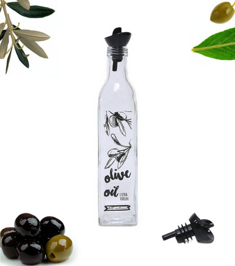 WestCraft Ölkaraffe Ölflasche aus dunklem und hellem Glas 17oz / 500ml Ölspender Ausgießer, (1-tlg), transparent weiss - Essigflasche, stylisch für Küche Grill Pasta Salat von WestCraft