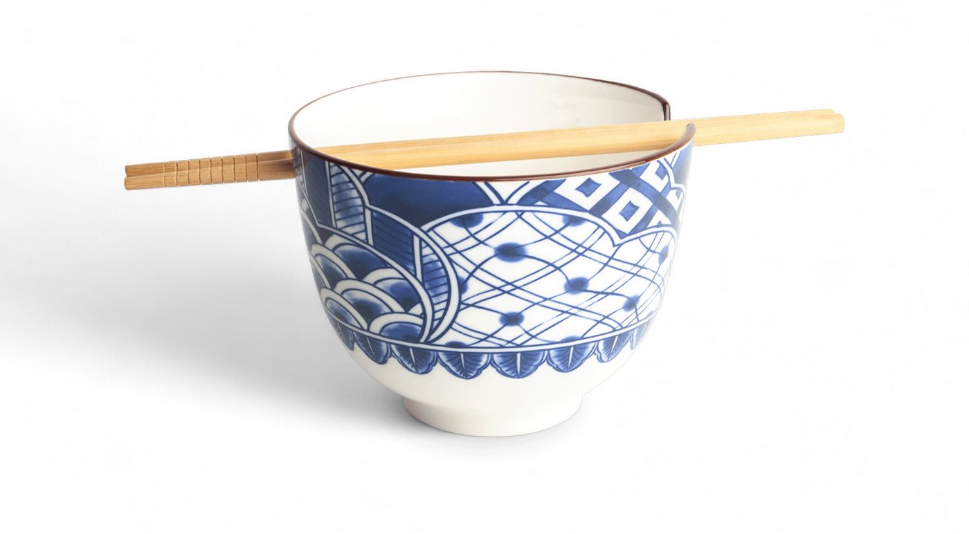 WestCraft Snackschale Soba-Bowls ASIATICA, Porzellan-Schale, Reis mit Stäbchenhalter Ø 13 cm, Porzellan, (3-tlg), Inkl. Essstäbchen - ideal für Soba, Ramen, Udon oder Reisgerichte. von WestCraft