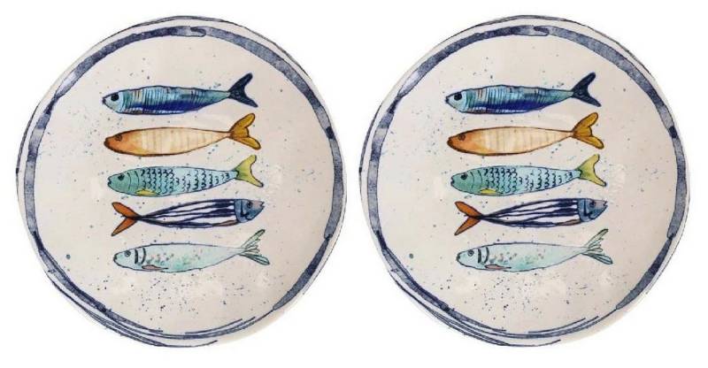 WestCraft Speiseteller Teller, mediterran mit Sardinen-Motiv, Maritime Dessertteller 20 cm, (2 St), 2er Set, hochwertig und robust - langlebig und vielseitig einsetzbar von WestCraft