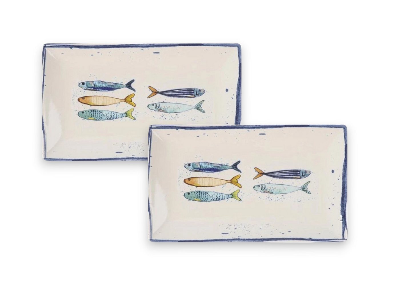 WestCraft Speiseteller Teller, mediterran mit Sardinen-Motiv, Maritime Servierplatte 25×15cm, (2 St), 2er Set, hochwertig und robust - langlebig und vielseitig einsetzbar von WestCraft