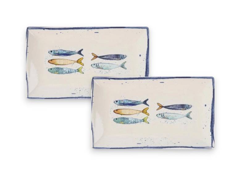 WestCraft Speiseteller Teller, mediterran mit Sardinen-Motiv, Maritime Servierplatte 25×15cm, (2 St), 2er Set, hochwertig und robust - langlebig und vielseitig einsetzbar von WestCraft