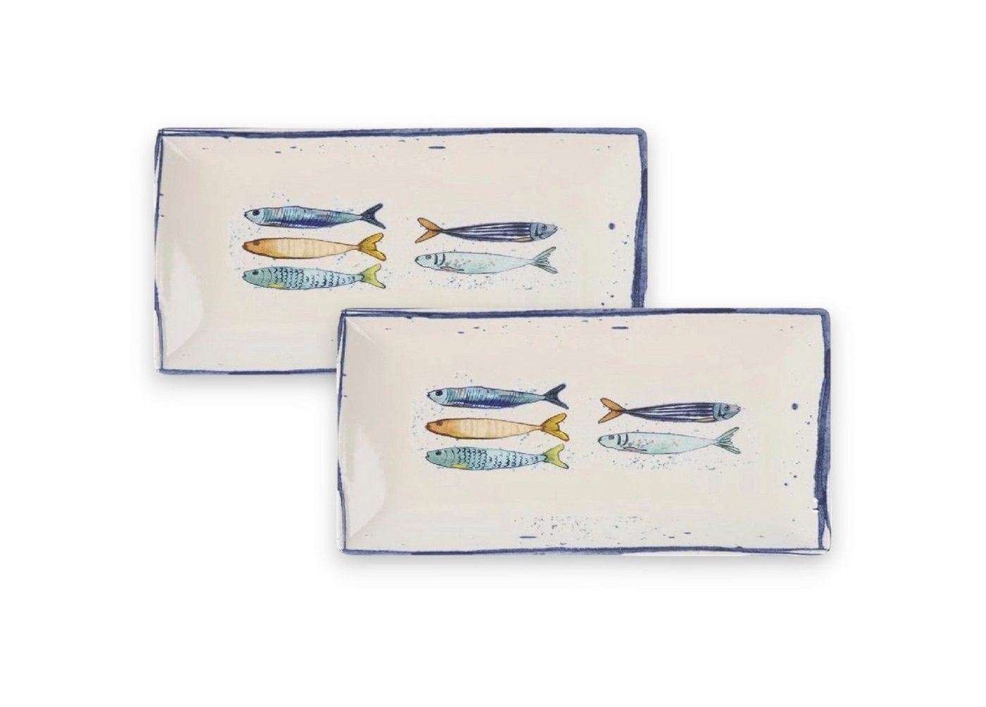 WestCraft Speiseteller Teller, mediterran mit Sardinen-Motiv, Maritime Servierplatte 30×15cm, (2 St), 2er Set, hochwertig und robust - langlebig und vielseitig einsetzbar von WestCraft