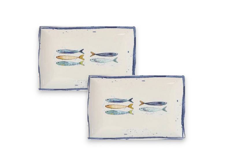 WestCraft Speiseteller Teller, mediterran mit Sardinen-Motiv, Maritime Servierplatte 30×20cm, (2 St), 2er Set, hochwertig und robust - langlebig und vielseitig einsetzbar von WestCraft