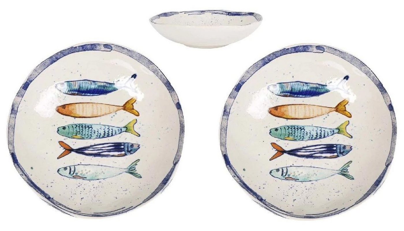 WestCraft Speiseteller Teller, mediterran mit Sardinen-Motiv, Maritime Suppenteller 21 cm, (2 St), 2er Set, hochwertig und robust - langlebig und vielseitig einsetzbar von WestCraft