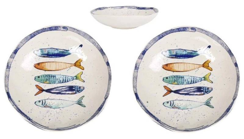 WestCraft Speiseteller Teller, mediterran mit Sardinen-Motiv, Maritime Suppenteller 21 cm, (2 St), 2er Set, hochwertig und robust - langlebig und vielseitig einsetzbar von WestCraft