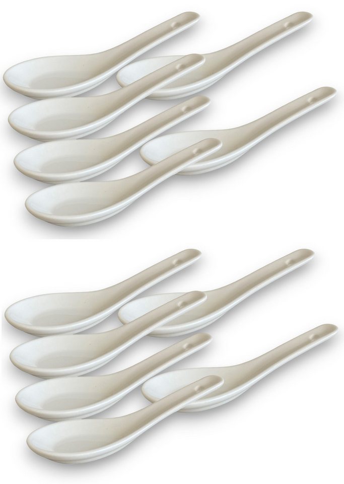 WestCraft Suppenlöffel White and black Series ASIATICA, Porzellan-Löffel-Set Asien / Ramen, 13 cm - Reis-Löffel - Suppen-Löffel, Servier-Löffel - Spoon-Set von WestCraft